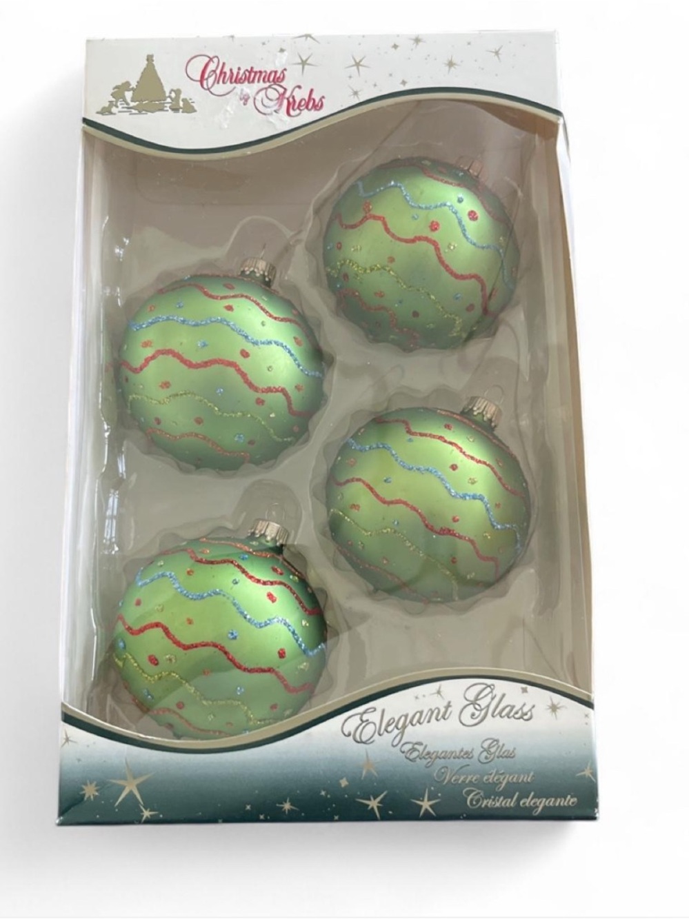 Vintage Christmas by Krebs Green Glass swirl Ornaments